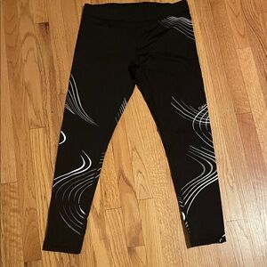 Calvin Klein Black Leggings with White Wave Print